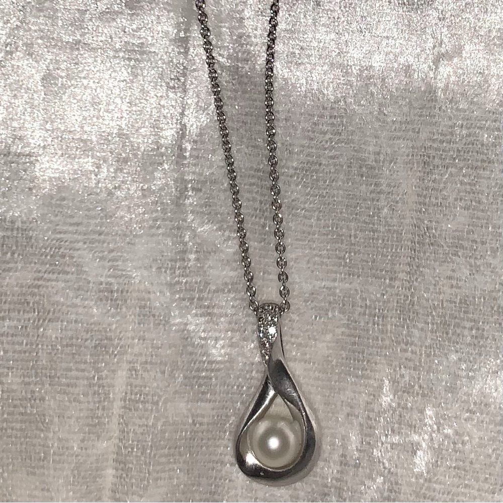 Cultured Freshwater Pearl and Diamond Accent Pendant in Sterling Silver